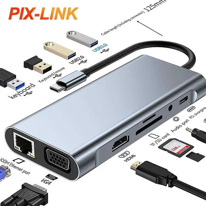 

PIXLINK Custom OEM usb type-c hub type c docking station USB HUB with hd-mi+usb3.0+pd power delivery charger