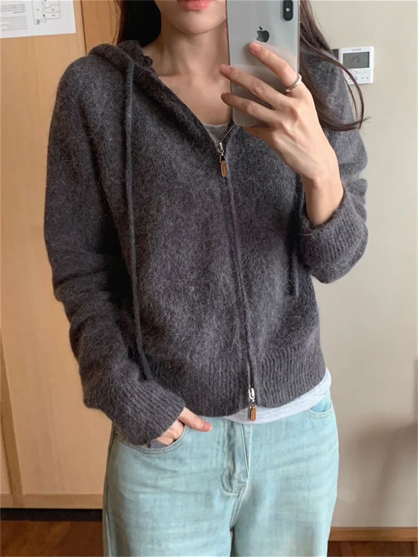 Мягкие свитера с капюшоном в стиле ретро Alien Kitty женские трикотажные изделия