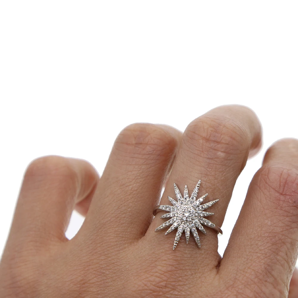 

Микро паве прозрачный Cz Сверкающая Звезда Северная Звезда очаровательные регулируемые открытый размер Band Модные женские кольца на палец