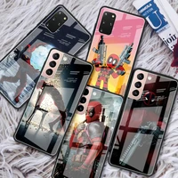glass case for samsung galaxy s22 ultra s21 plus s20 fe note 20 10 lite s10 s9 s8 s10e tempered phone cover deadpool marvel hero