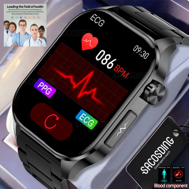 2024 Blood Lipids Uric Acid Glucose SmartWatches ECG+PPG Heart Rate Body Composition Bluetooth Call Smart Watch Men