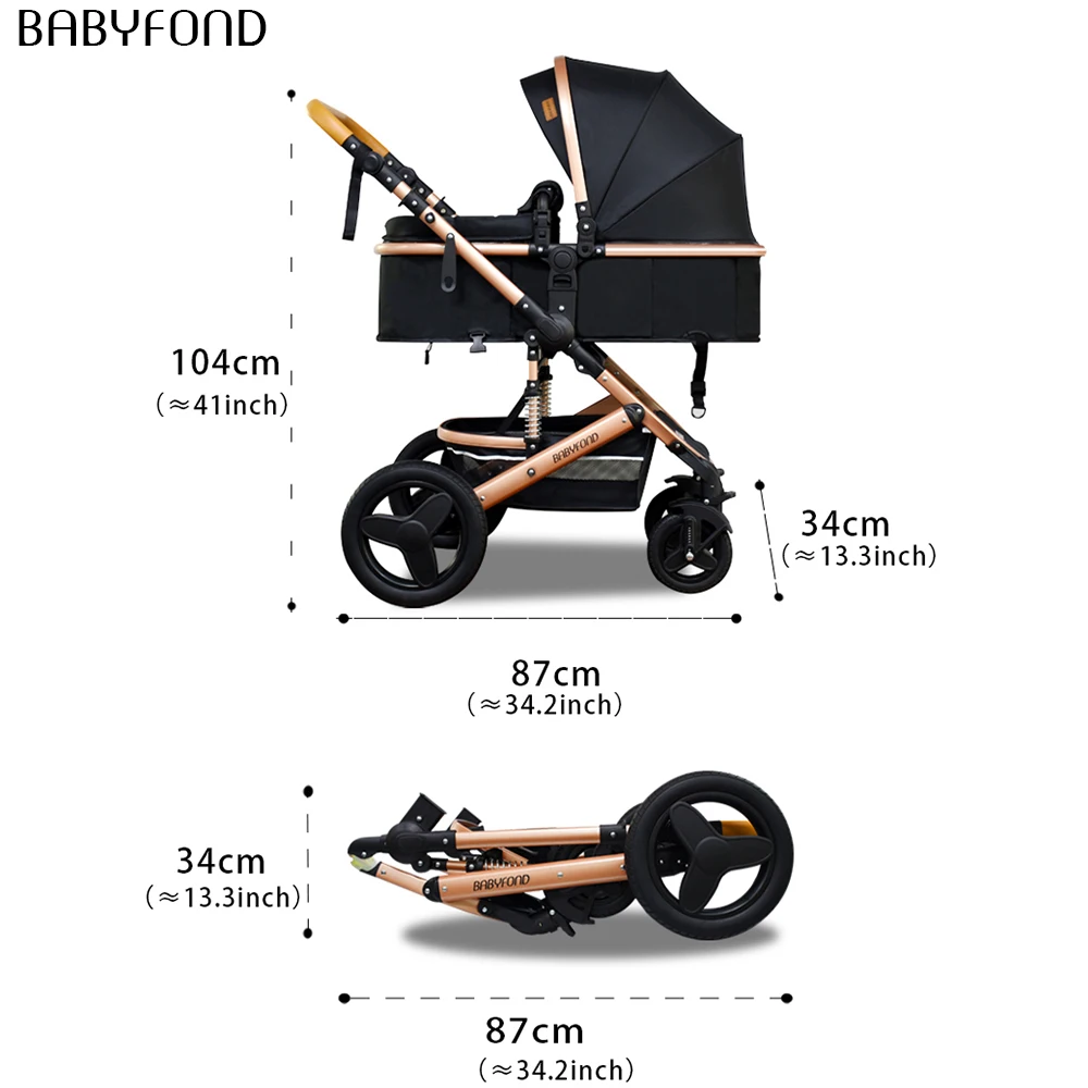 Luxury 4 in 1 Baby Stroller High Landscape Newborn Pram Anti-shock All Terrain Light Pushchair Reversible Bassinet Send Mom Bag enlarge