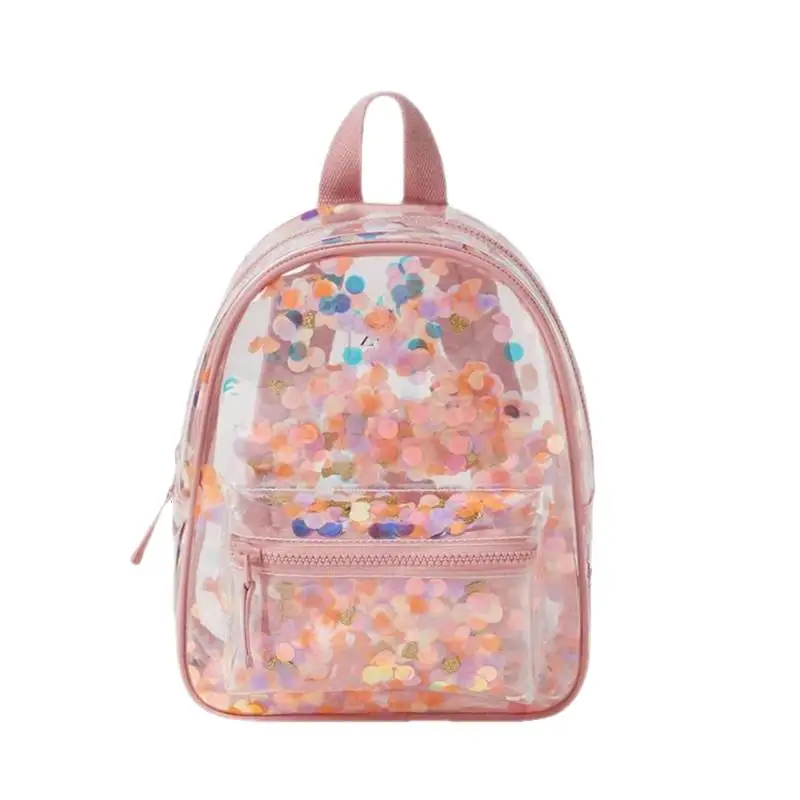 

Kids Girls Cute Pink Confetti Transparent School Bag Children'S Color Confetti Ornament Backpack Women Transparent Shoulder Bag