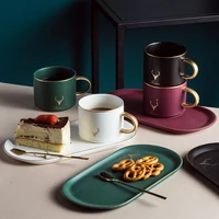 creative ceramic coffee cup set nordic style breakfast milk mug gold handle ceramic cup gold edge coffee cup saucer