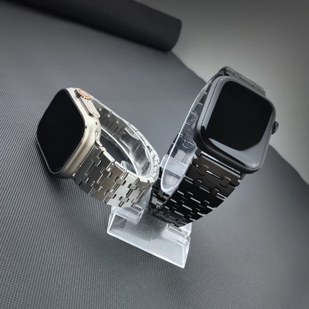 Фото Ремешок из нержавеющей стали для apple watch ultra 49 мм 45 мм 44 мм 41 мм 40 мм, роскошный браслет для iwatch ultra SE 8 7 6 5 4 3 42 мм №2