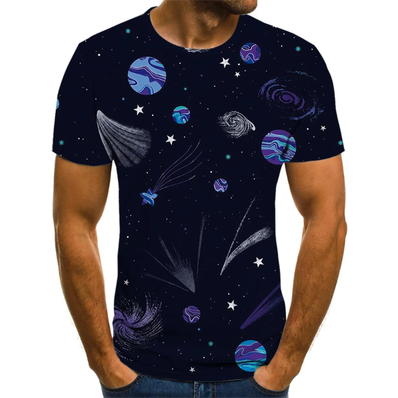 

Men's and women's short sleeved sweatshirts, new t-shirts, 3D sci-fi planet print, interesting color patterns, 2022