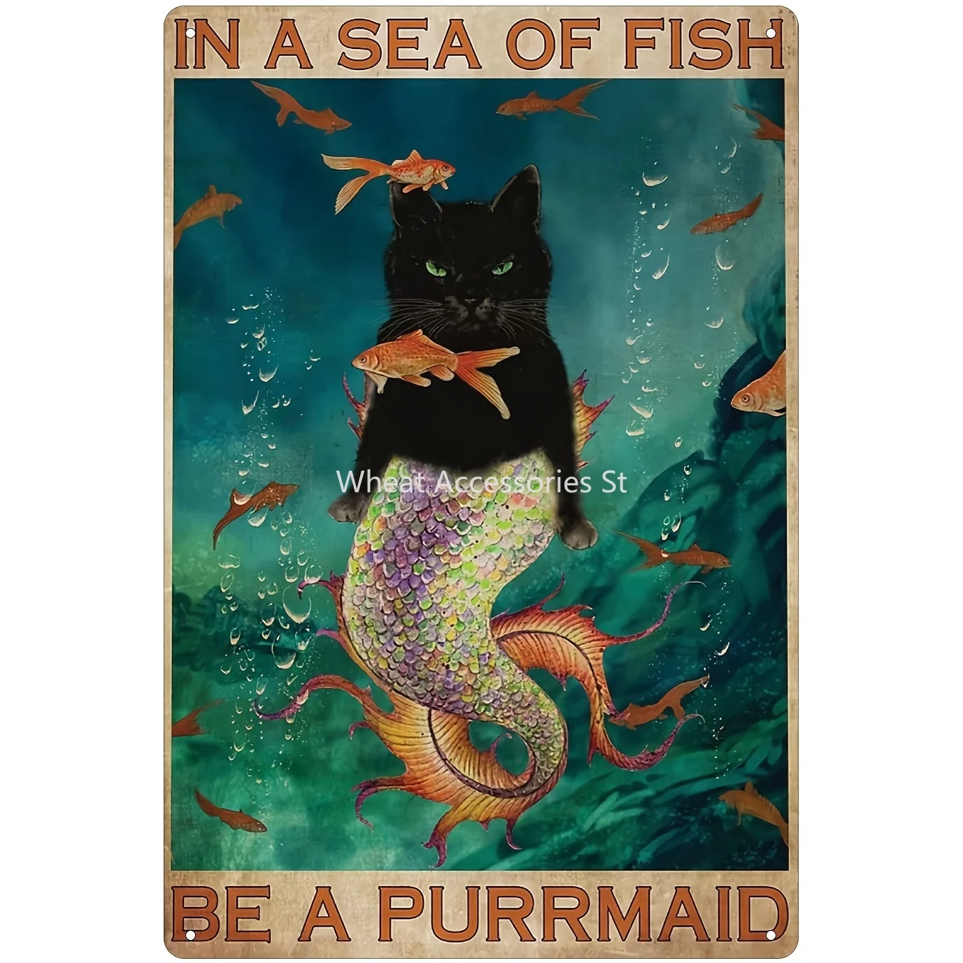 

B Русалка, кот, стильный металлический жестяной знак в виде морской рыбы, Be A Coffee, домашний винтажный художественный декор, железная Живопись 12x8 дюймов