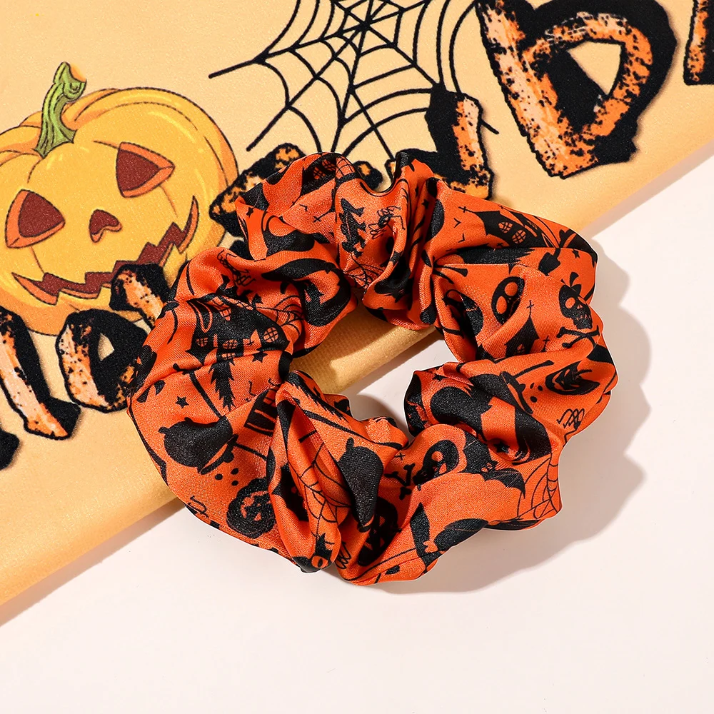 

Halloween Pumpkin Hair Scrunchies Skull Bat Printed Hair Rope Large Intestine Hairband Ponytail Holder Headwear Hair Accessories