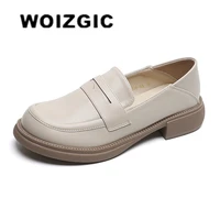 woizgic women flats female ladies pu leather shoes loafers moccasins platform slip on retro britain round toe plus size 42 43