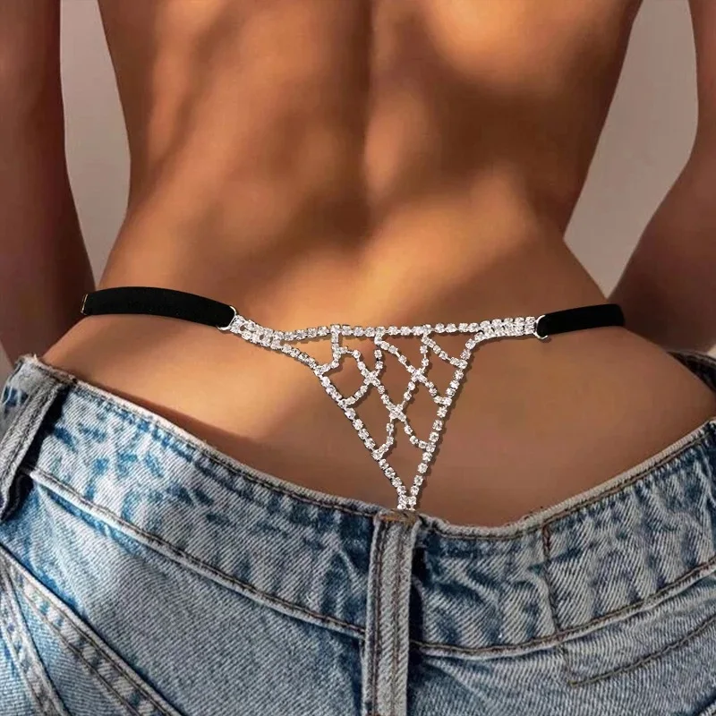 

Sexy Rhinestones Metal Chain Thong for Women Erotic Letters Briefs Heart Hollow Floral G-string Adjustable Thin Strap Lingerie