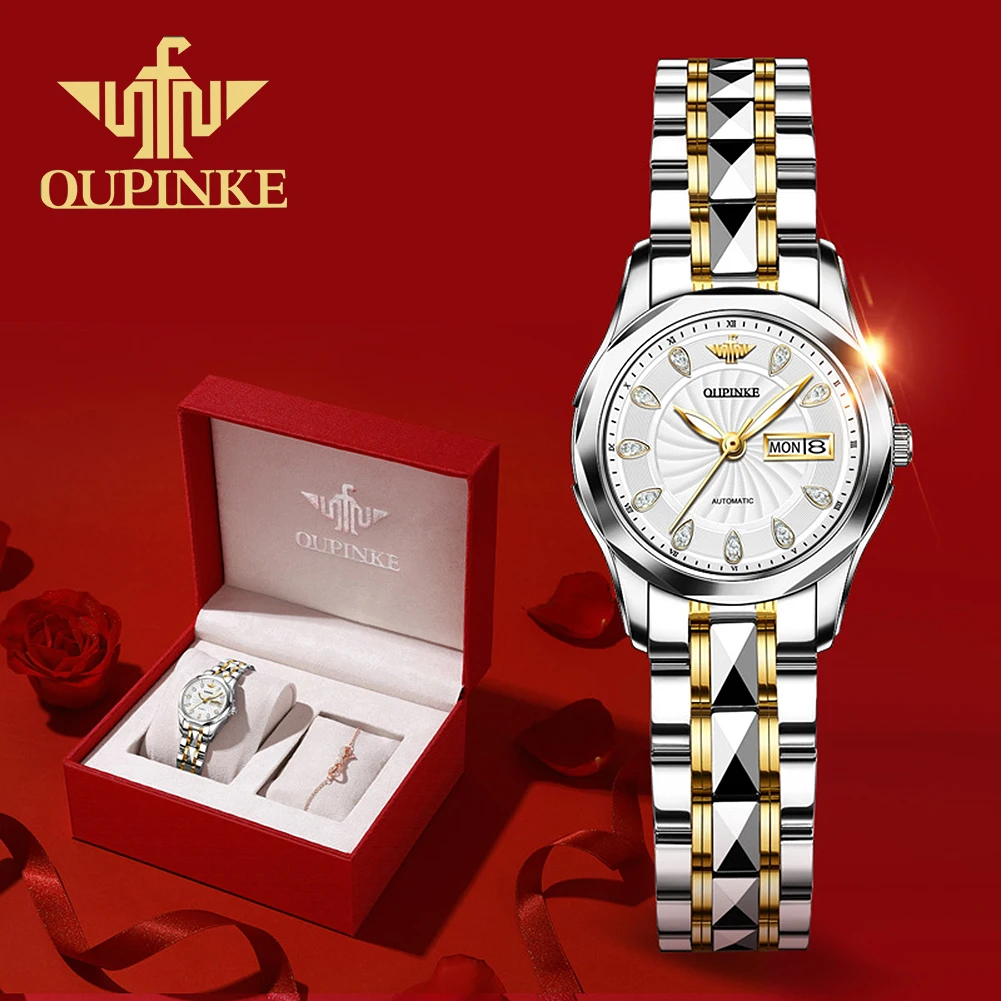OUPINKE Genuine Gold Watch For Women Luxury Sapphire Crystal Diamond Automatic Mechanical Watch Waterproof  Ladies Wrist Watch
