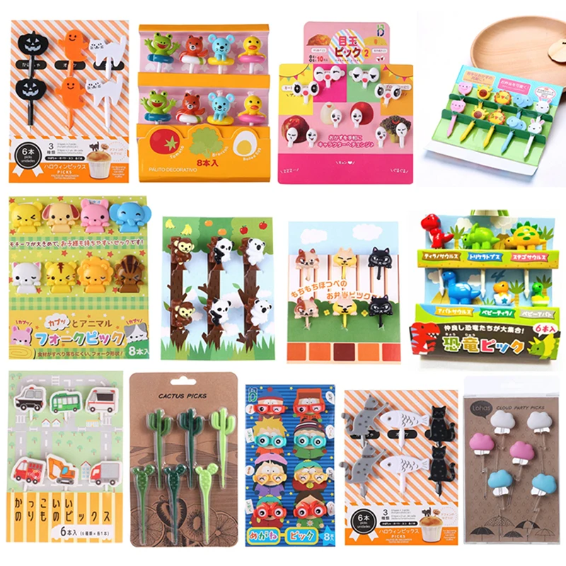 

Home Cartoon Cute Multicolor Plastic Fruit Fork Children Bento Lunch Snack Cake Dessert Food Toothpick Tableware Decoration