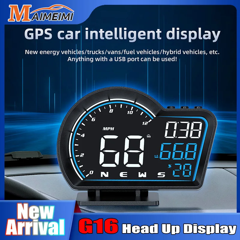 

Новинка G16 HUD цифровой GPS автомобильный интеллектуальный дисплей HUD G16 Спидометр дисплей на лобовое стекло Защита от превышения скорости сигнализация с USB-интерфейсом