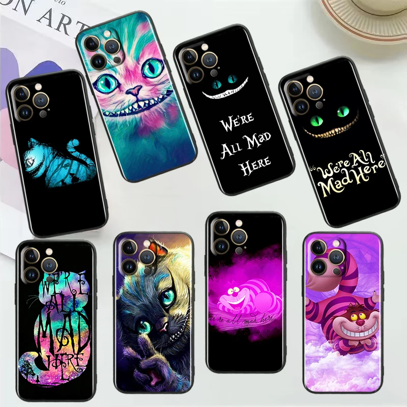 

Alice Wonderland Cheshire Cats For Apple iPhone 14 13 12 11 Pro Max Mini XS Max X XR 7 8 Plus SE2020 Black Phone Case Cover