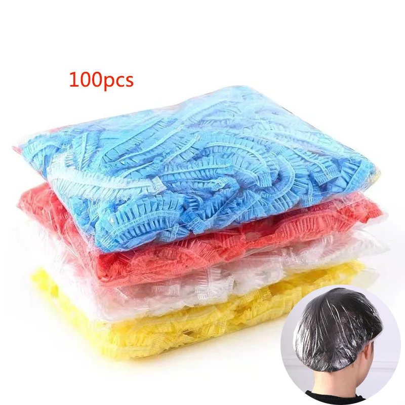 

Шапочка для душа, пластиковая, 100 шт./компл., женская, водонепроницаемая, розовая, эластичная, для покраски волос, для ванной