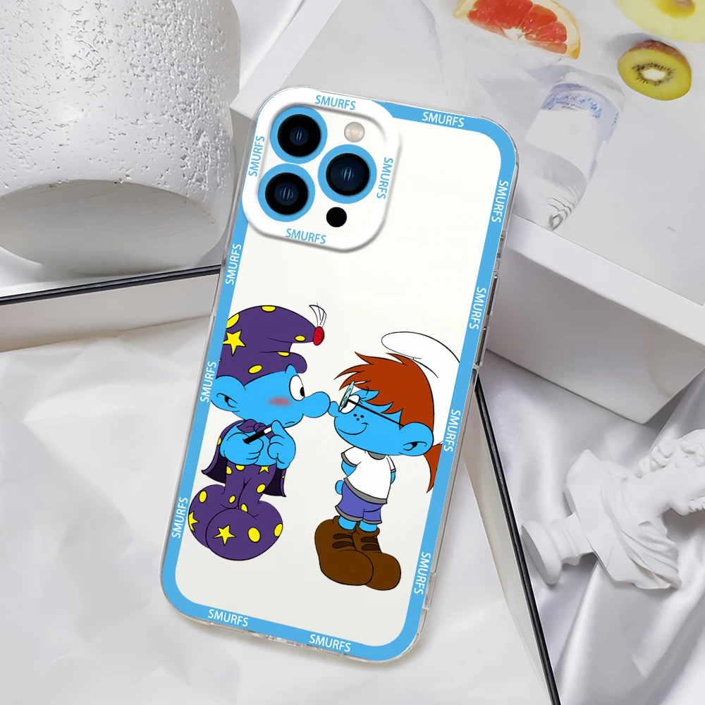 Мультфильм S-Smurfs CUTE для iPhone 12, 11, 13, 14, 15, 16, Max Pro Plus, мини-защитный чехол, прозрачная рамка (art.: 3920cd8eec331) - 3920cd8eec331