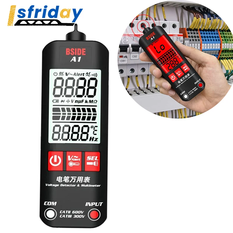 

Цифровой мультиметр A1, полностью автоматический вольтметр с ЖК-дисплеем и подсветкой, функция защиты от ожога, Бесконтактный индикатор нап...