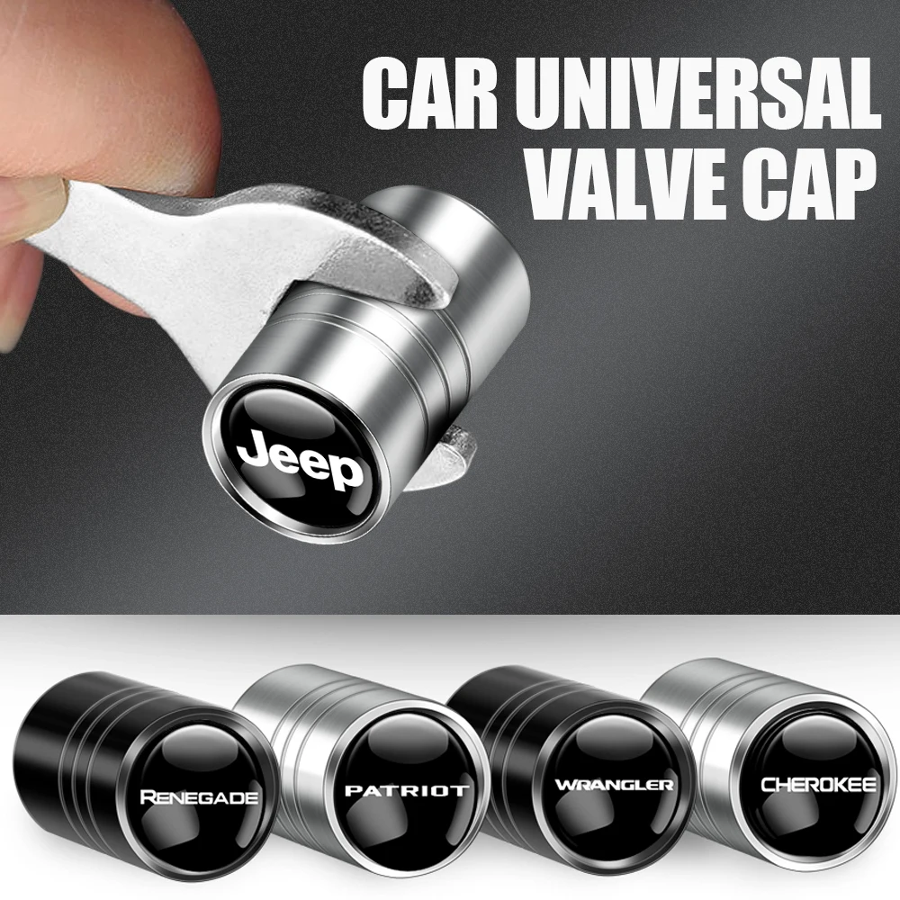 

4Pcs Metal Car Badge Wheel Tire Air Valve Caps Stem Cover Accessories for Jeep Renegade Patriot Wrangler Cherokee Compass