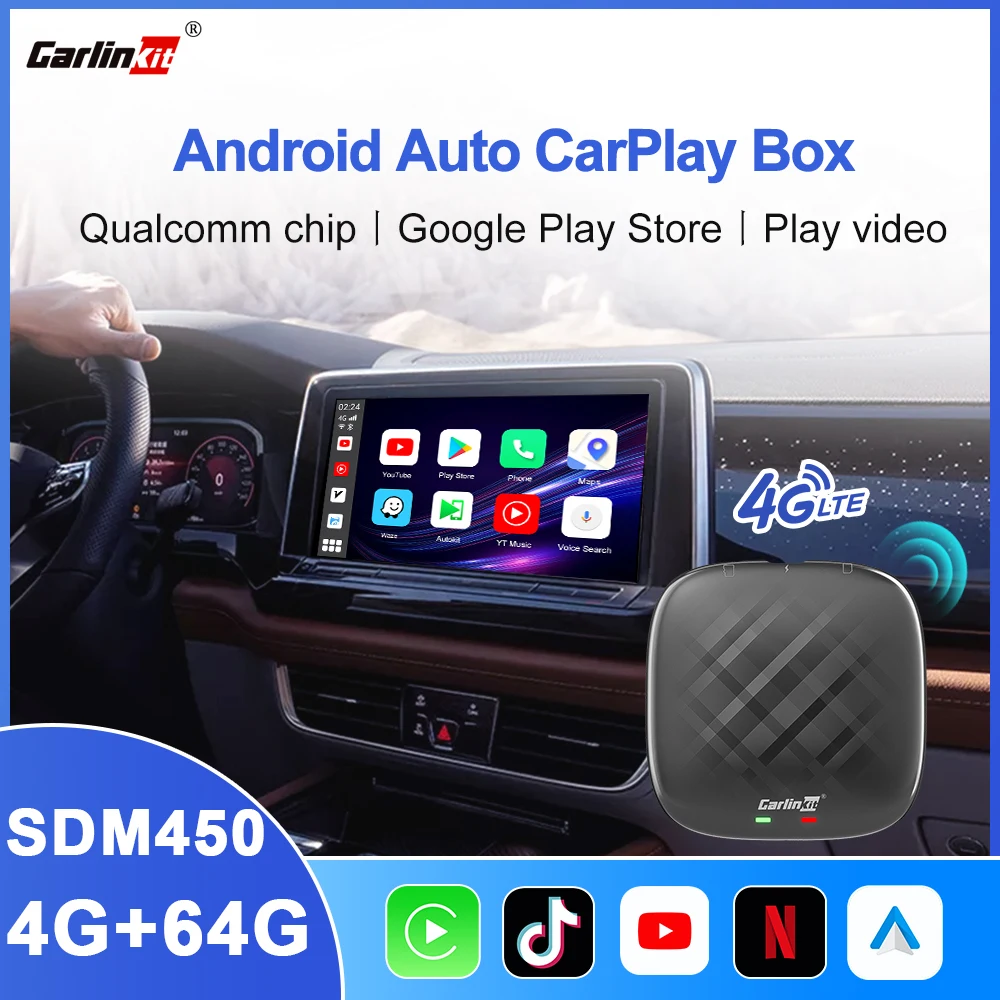 

2022 CarlinKit Mini Apple CarPlay Ai Box Wireless Android Auto Dongle Qualcomm SDM450 4G+64G Netflix YouTube 4G LTE GPS 128G New