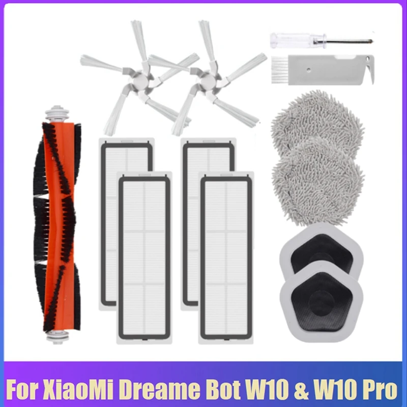 

13Pcs HEPA Filter Main Side Brush Mop Cloth And Mop Holder For Xiaomi Dreame Bot W10&W10 Pro Robot Vacuum Cleaner Replacement A