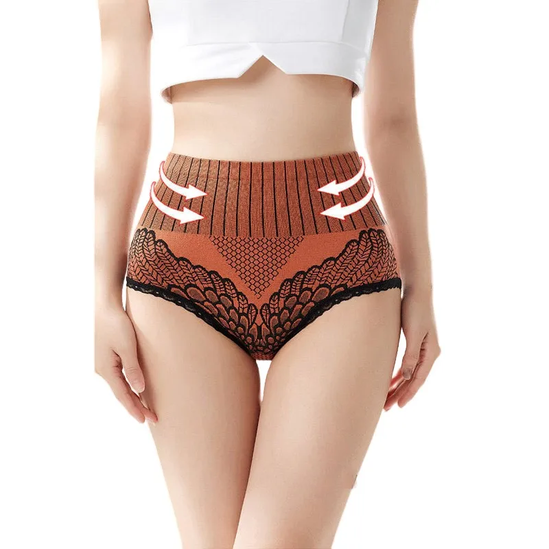 

Best Selling Sexy Panties Women Retro Stripes Lace High-waisted Abdomen Hip-lift Antibacterial Underwear Seamless Knickers