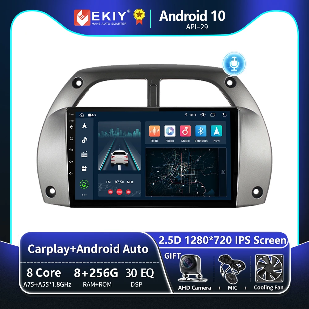EKIY T8 8G 256G para Toyota RAV4 2001 2002 2003 2004 Radio de coche pantalla IPS reproductor Multimedia navegación GPS Android estéreo CarPlay