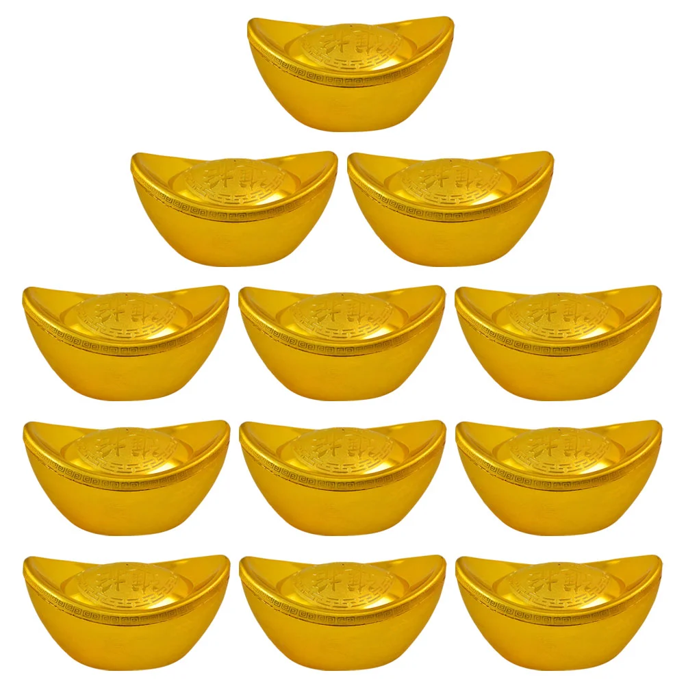 

12 Pcs Chinese Gift Ingot Desktop Ornament Gold Ingot Ornament Gold Ingot Toy Yuan Bao Statue Yuan Bao Wealth Luck
