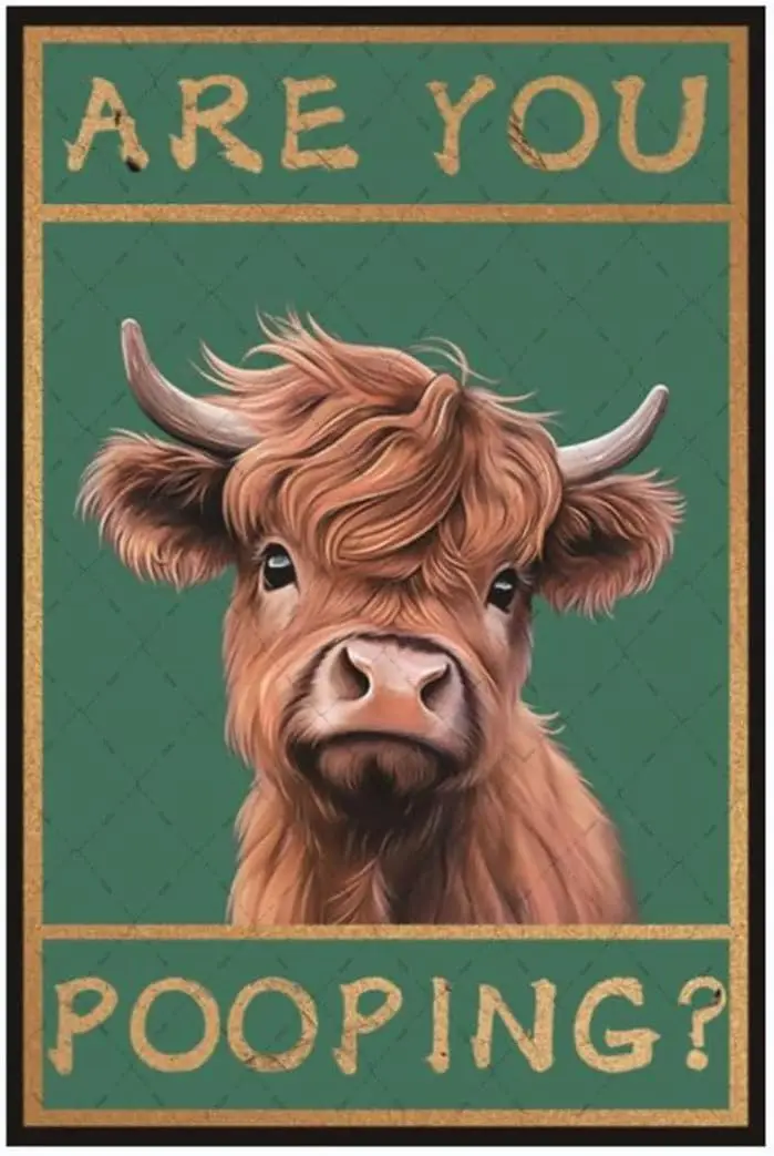 Cusde Забавная корова для ванной комнаты Металлическая жестяная вывеска Highland Cow Are