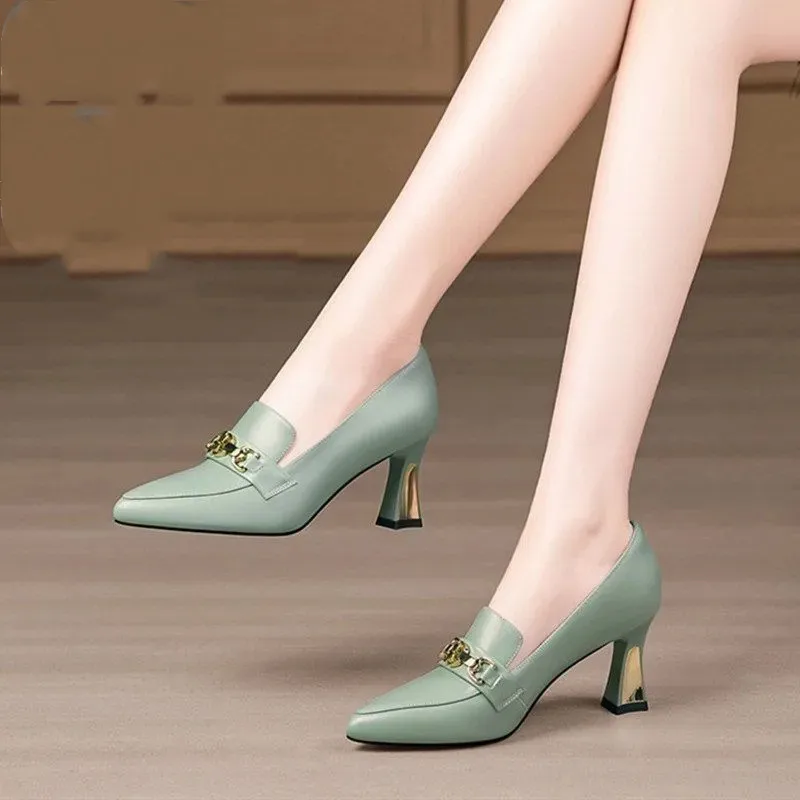 

Женские туфли без застежки, зеленые туфли из искусственной кожи на высоком каблуке, привлекательные женские черные туфли-лодочки для офиса, E1275