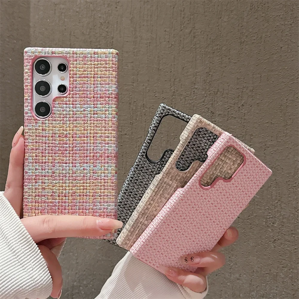 Ins стильный тканый чехол для сотового телефона samsung S24 Ultra S23 plus с защитой от