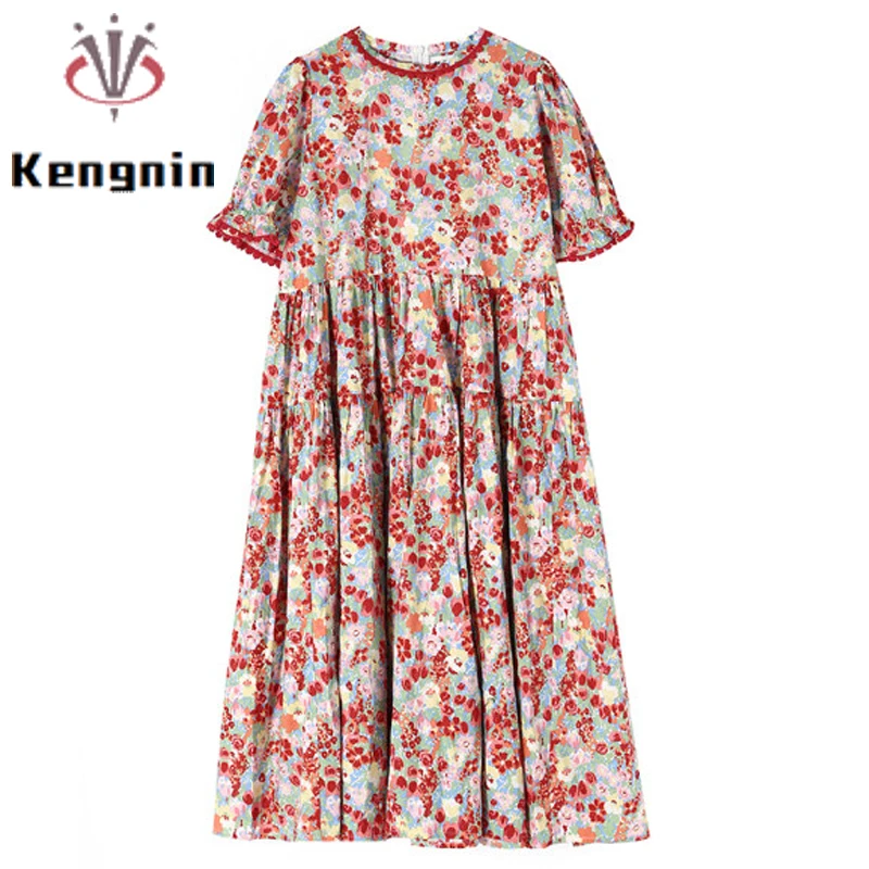 

Dresses For Women Summer 2022 French Chic Cute Print Floral Loose Beach Style Lady Vestido Oversize 4XL Female Lace Robe KE2494