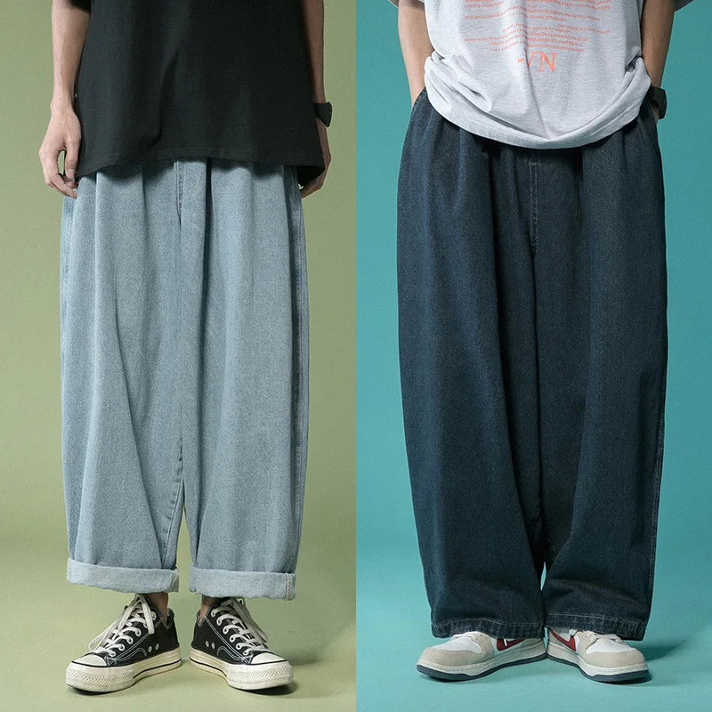 

Джинсы мужские прямые с оборками, модные брендовые Брюки с широкими штанинами, Свободные повседневные Ретро штаны, весна-осень