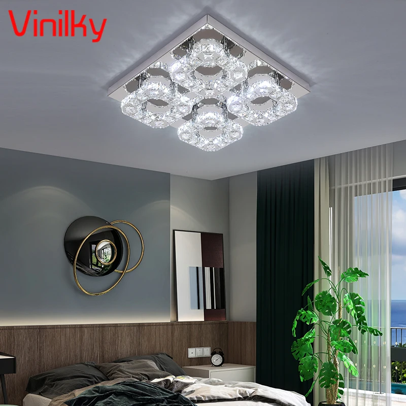 

Crystal Square Led Ceiling Lamps K9 Crystal Chandeliers Smart Remote Control Bedroom Light Fixtures Dimming Lustres Luminaire