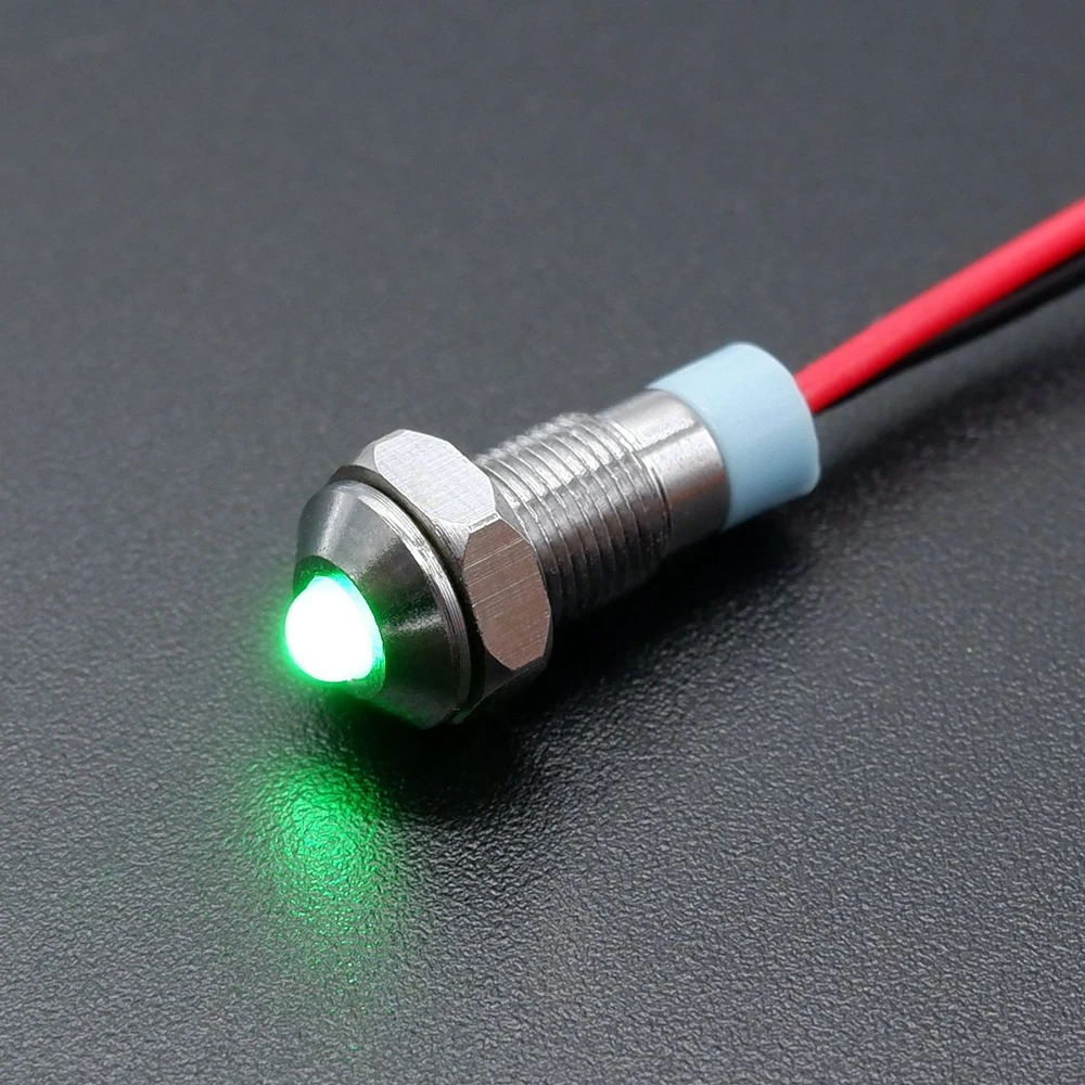 

Металлический индикатор 6 мм, светодиодная предупреждающая водонепроницаемая сигнальная лампа с проводом, 5 В, 12 В, 24 В, 220 В, красная/желтая/синяя/зеленая/белая металлическая кнопка