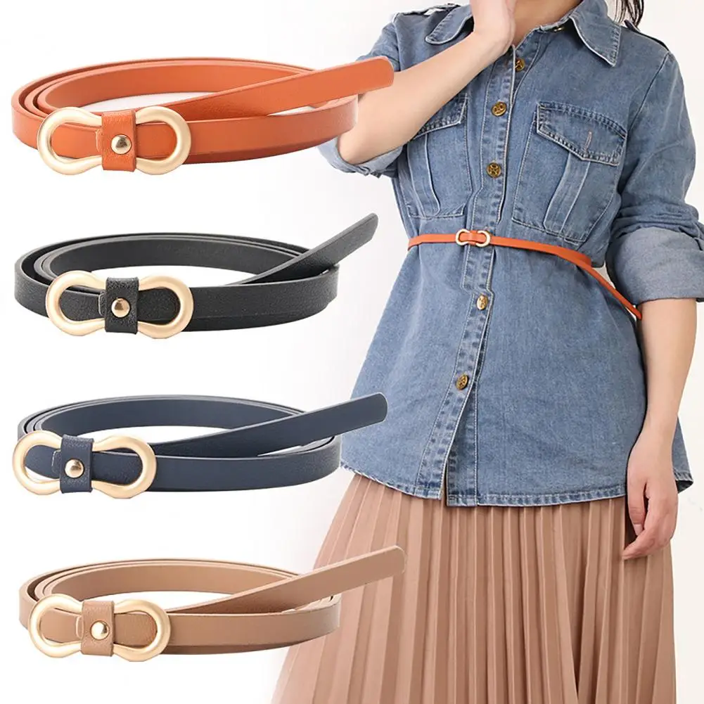 

Women Belt Simple Lightweight Exquisite Workmanship Portable Narrow Band Faux Leather Individual Lady Waist Strap for Daily Wear