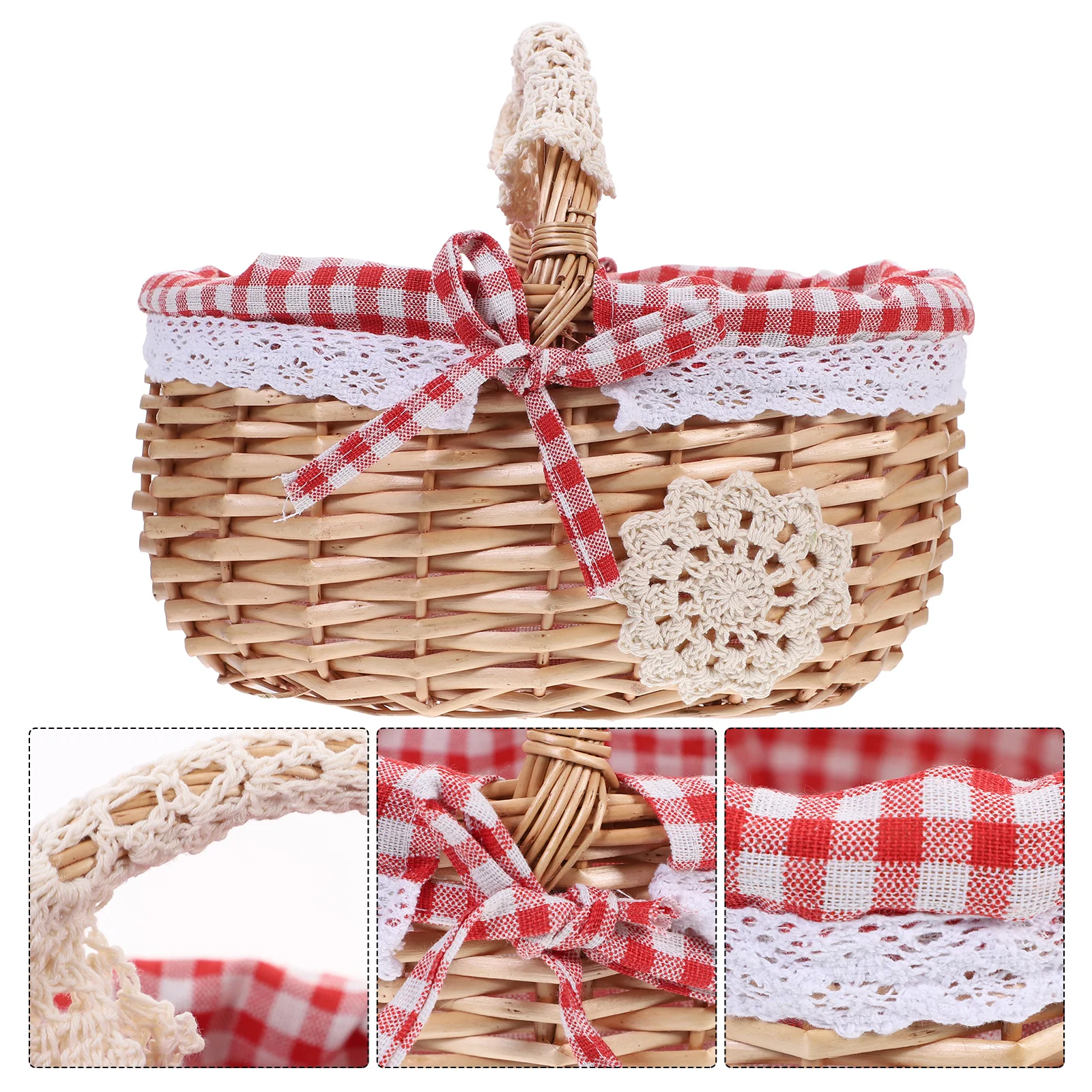 

Basket Picnic Storage Woven Wicker Rattan Fruit Wedding Flower Snacks Simple Decorative Handwoven Woodchip Snack Egg