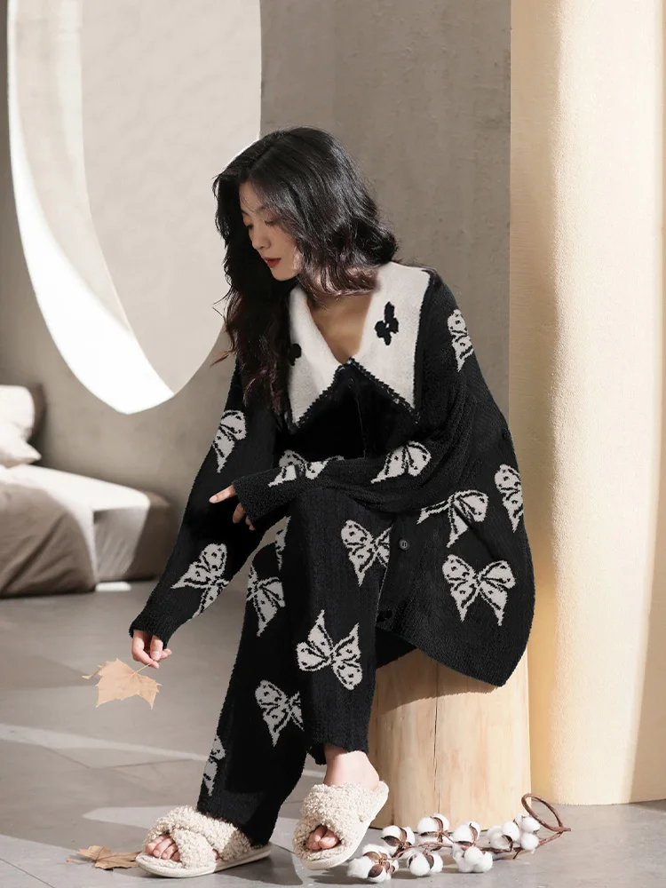 Осень и зима новые пижамы из кораллового флиса женские повседневные свободные