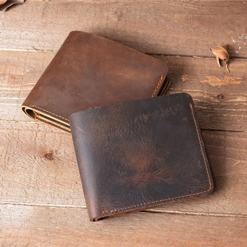 Минималистичный кожаный мужской короткий кошелек прочный многопозиционный с
