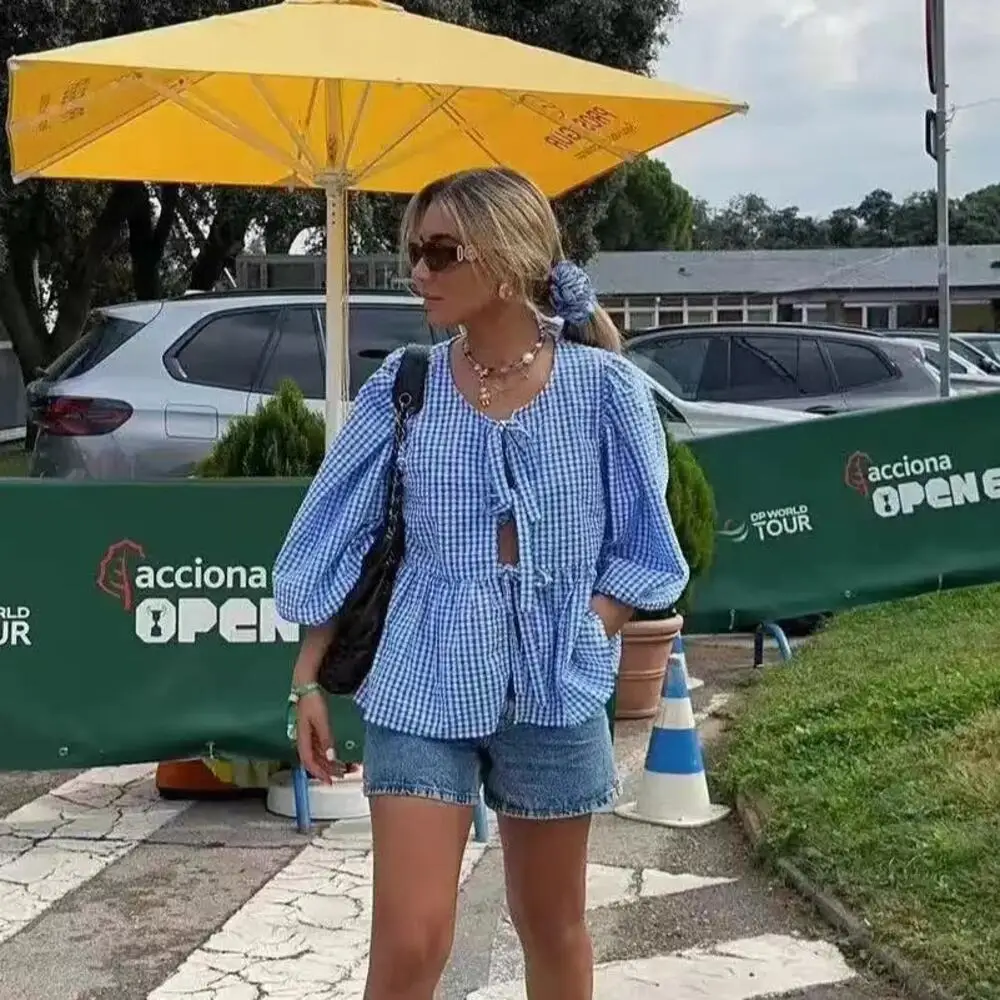 Женские рубашки в клетку с длинным рукавом синие и черные повседневные блузки из