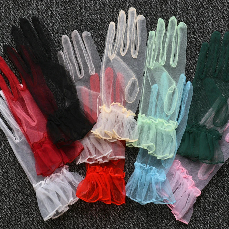 

Sexy Thin Solid Short Fingerless Gloves Soft Breathable Net Yarn Mesh Women Performance Party Etiquette Elasticity Mittens