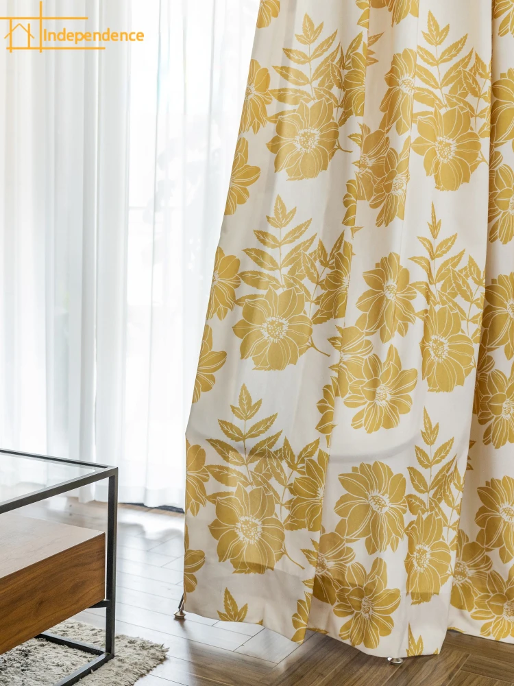 

Занавески из хлопка и льна в ретро-стиле с большими цветами, полузанавески в пасторальном стиле для гостиной, спальни, готовые изделия на за...