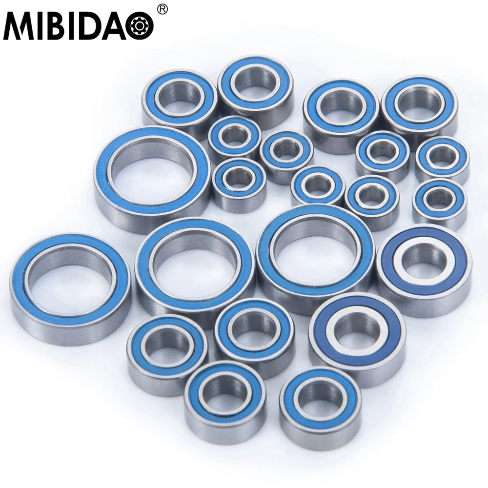 

MIBIDAO 22Pcs/lot Complete Blue Ball Bearing Kit Rubber Sealed Chrome Steel For 1/10 Team Associated RC10 B6.2 RC Crawler Car