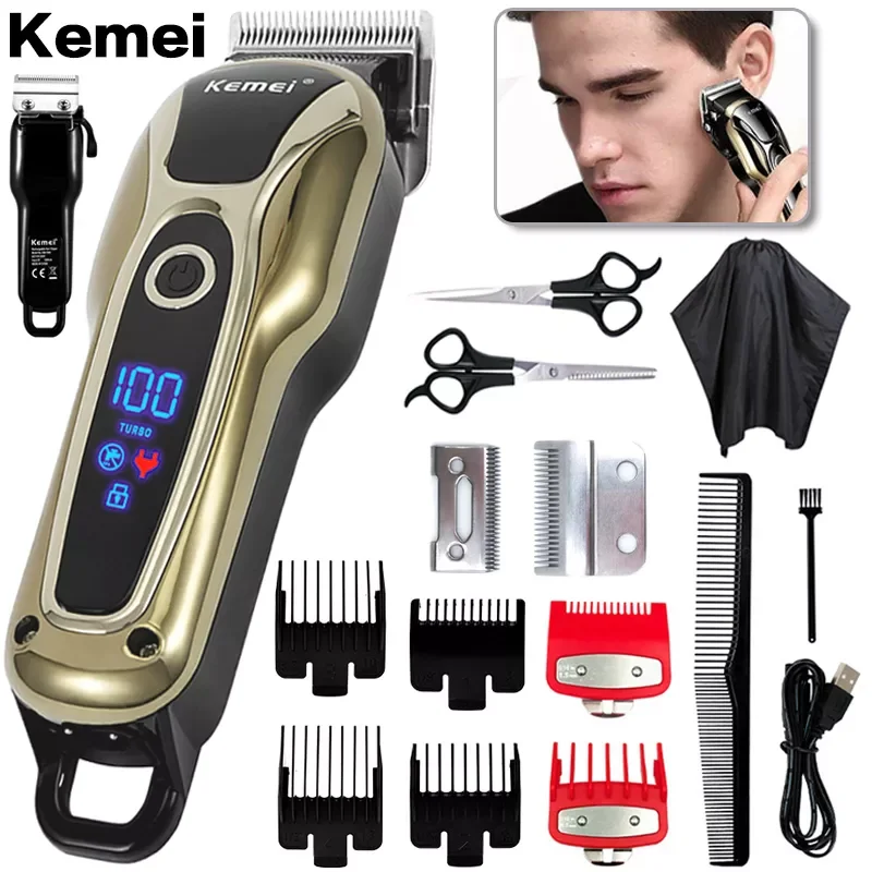 

Kemei Trimmer for Men Electric Hair Clippers Men Professional Barber Haircut Machine USB Rechargeable Trimmer with LCD Display 5