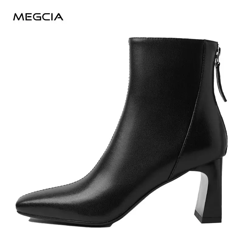 

MEGCIA Blcok High Heels Boots Women's Autumn Shoes Genuine Leather Ankle Boots Zip Up Ladies Shoes Winter Boots Designer 2022
