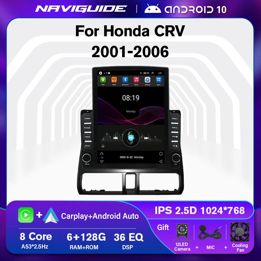 NAVIGUIDE Car Radio For Honda CRV CR-V 2001-2006 Android Multimedia Player GPS Navigation Tesla Style Screen Autoradio Carplay