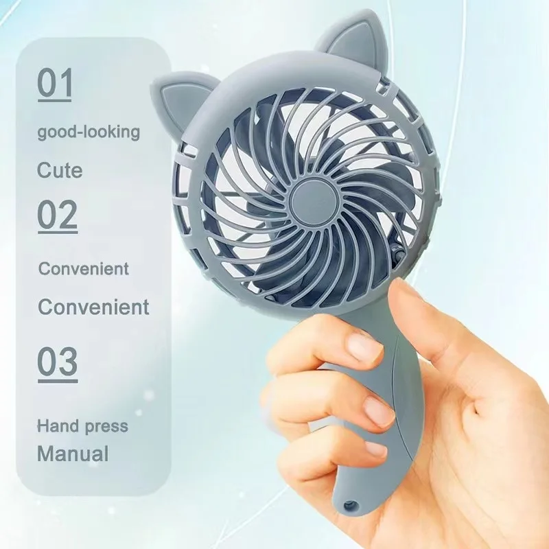 

1PC Hand Held Fan Hand Pressure Fan Mini Portable Fan Without Battery Household Cartoon Fan Cooling Cartoon Held Fan 3 Colors