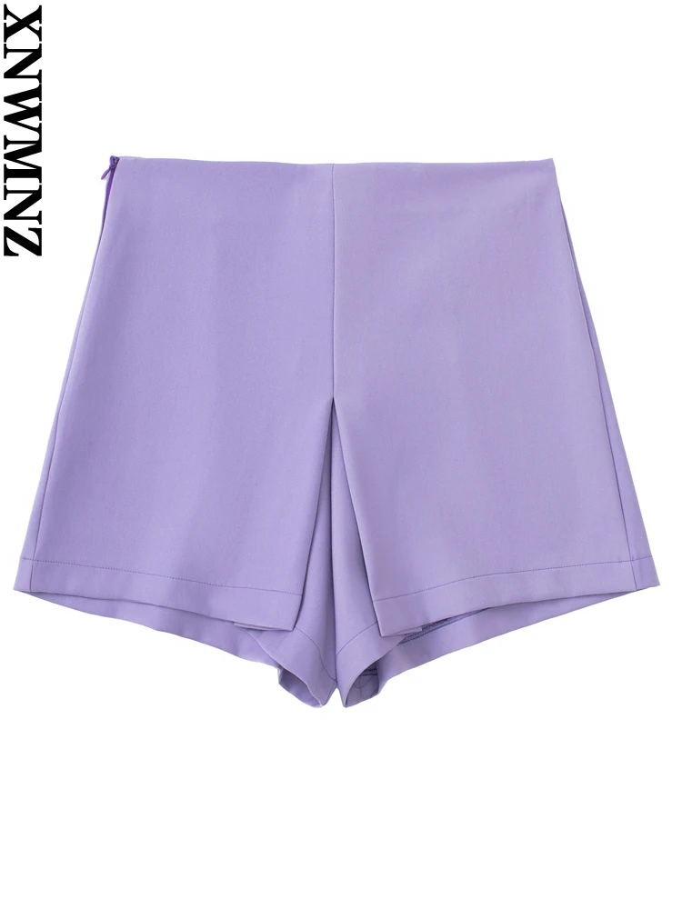 

XNWMNZ 2022 Women Fashion Pleated Decorative Culottes Retro High Waist Side Zipper Female Chic Short Culottes
