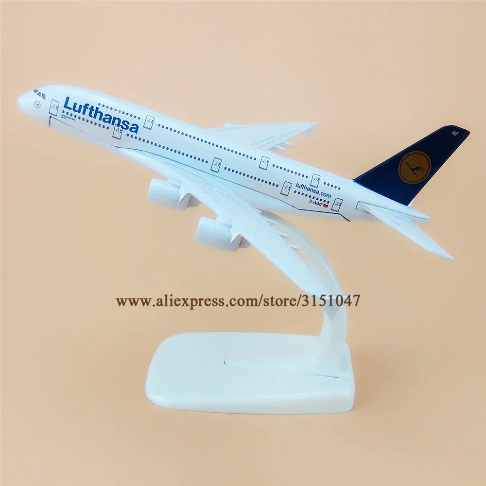 

Модель самолета из металлического сплава, 16 см, немецкая модель самолета Air Lufthansa A380, Airbus 380, модель самолета авиакомпании с подставкой, подар...