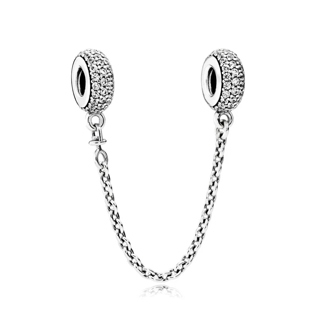 jewelry 100% 925 Sterling Silver pan Fit 1:1 charm Silver star bow love flower drop star clear beads CZ safety chain