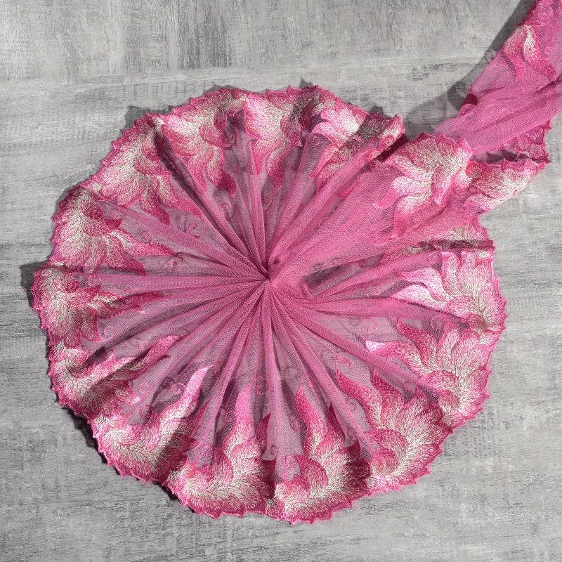 

30Yards Pink Embroidered Lace Trim Ribbon Fabric for Underwear Sewing Accessories Wedding Hair Garments